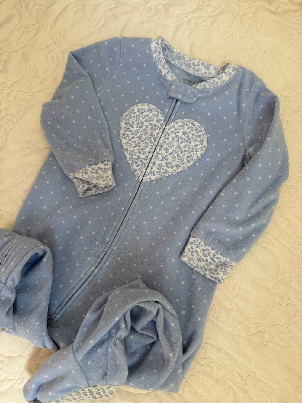 3/$15 | Carter's Baby Blue Heart and floral Print Footed One-Piece PJ